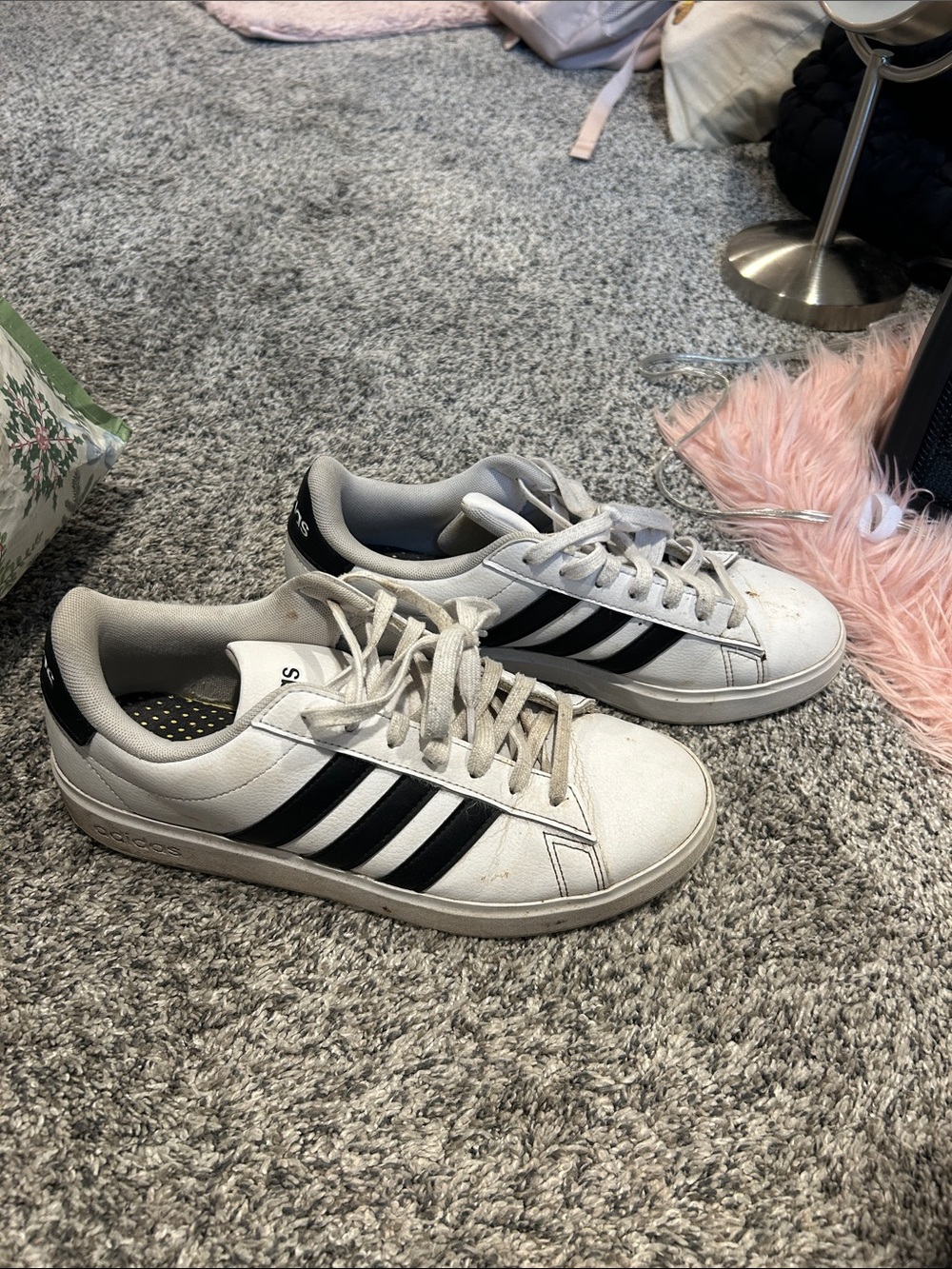 adidas White Sneakers with Black Three Stripes – Women's Low-Top